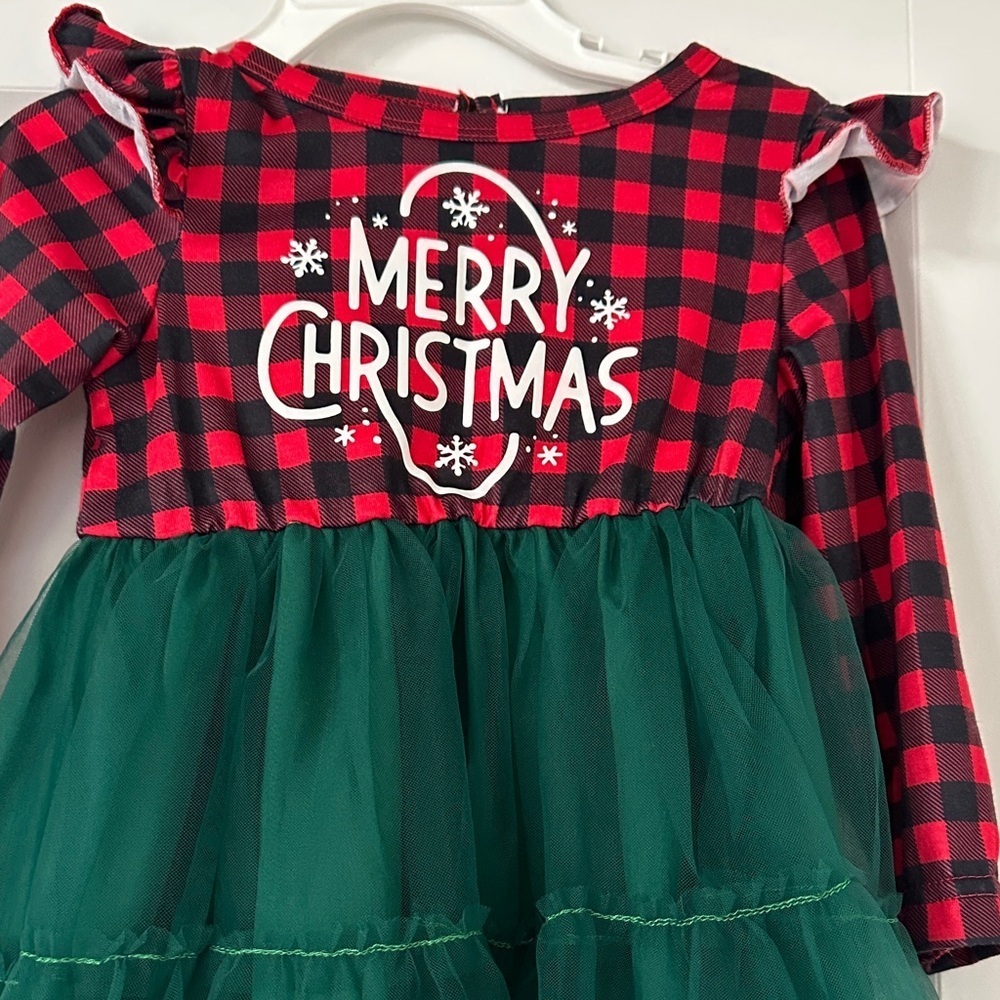 Festive Red and Green Christmas Dress for Baby girls - Picture 2 of 6